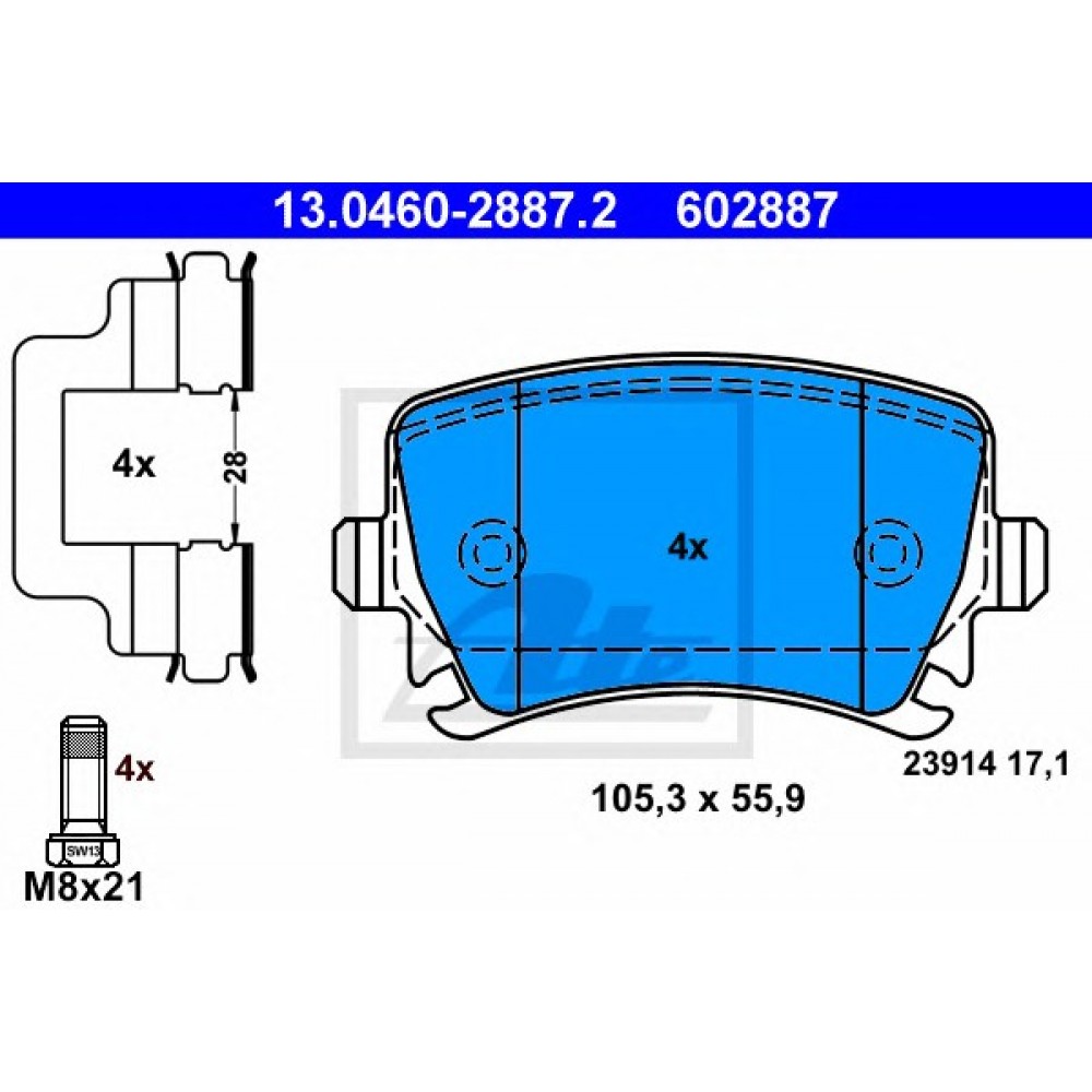STABDŽIŲ TRINKELIŲ KOMPLEKTAS AUDI A3/A4/A6,ŠKODA OCTAVIA 04-,VW CADDY